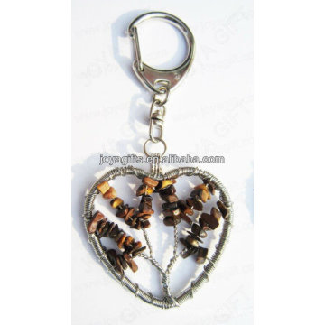 Tigereye chip stone lucky tree Heart shape Gemstone keychain,gemstone pendant keyrings,stone key chain